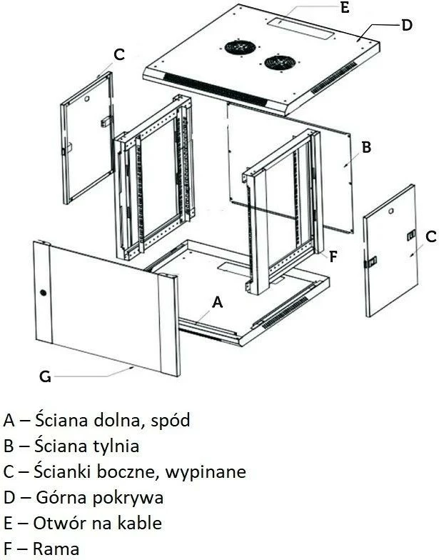 Kasë muri Extralink EX.8543, 4U, 600x600, xham, gri
