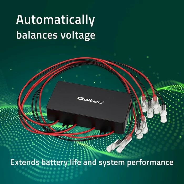 Balancues tensioni 48V Qoltec 51098, për 4x12V bateri, 10A, i zi