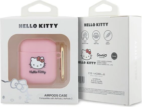 Mbështjellës Hello Kitty për AirPods 1/2, silikon, rozë