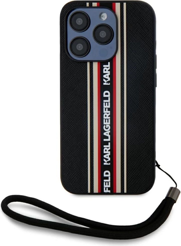 Mbështjellës Karl Lagerfeld Saffiano Athleisure Stripes Cord për iPhone 15 Pro, Kuq