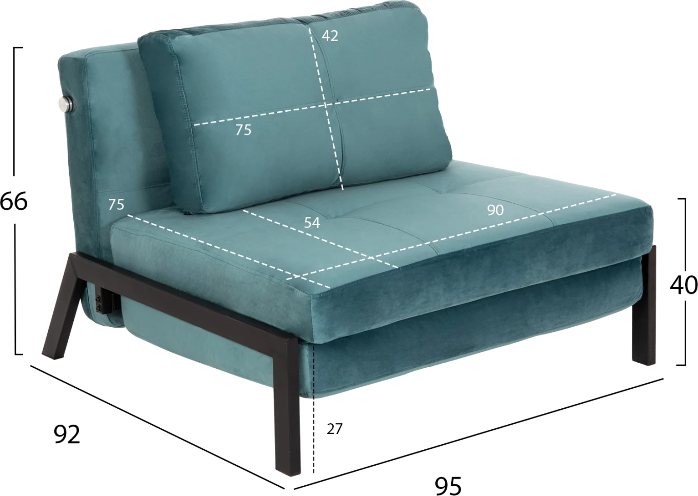 Karrige-shtrat CONSTANCE FH3078.15, kadife ngjyrë turkuaz, 95x92x66H cm