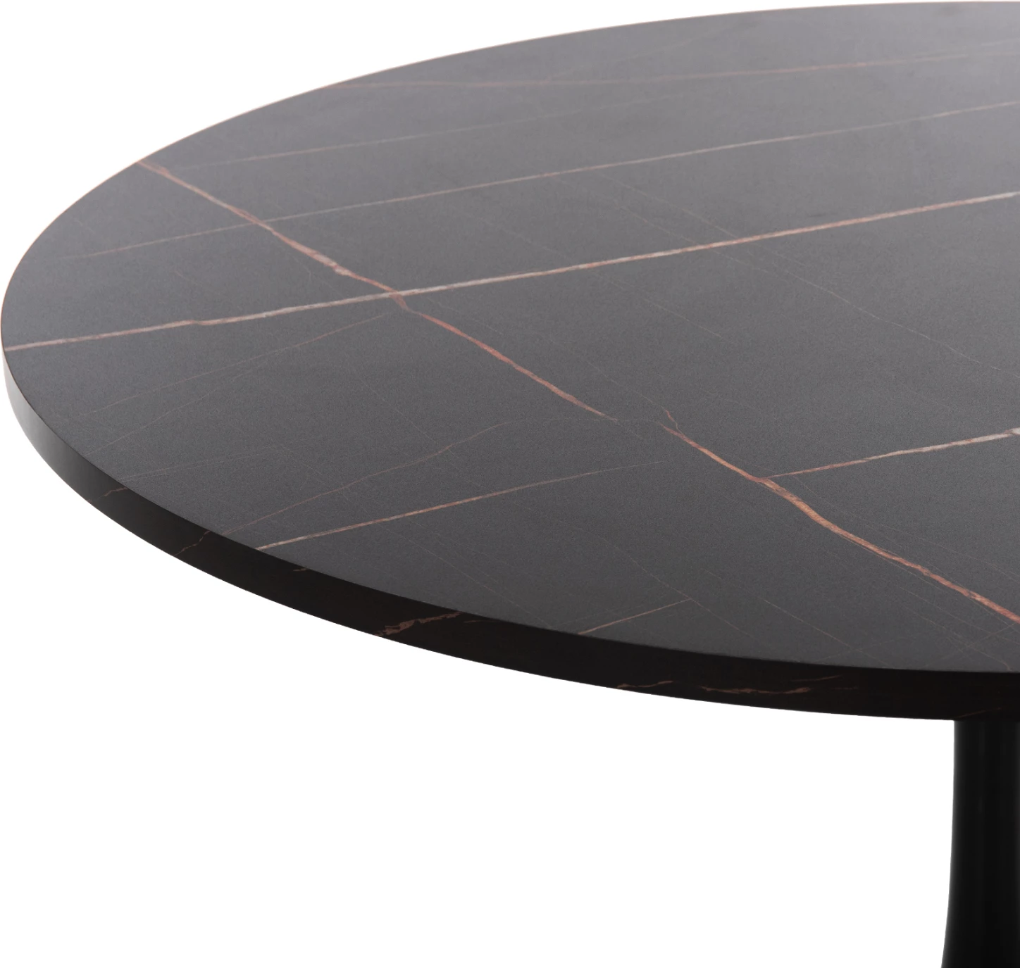 Tavolinë e rrumbullakët për ngrënie, Rollo, FH9422.02, melaminë, ngjyrë mermeri të zi, këmbë metalike, Φ120x74H cm