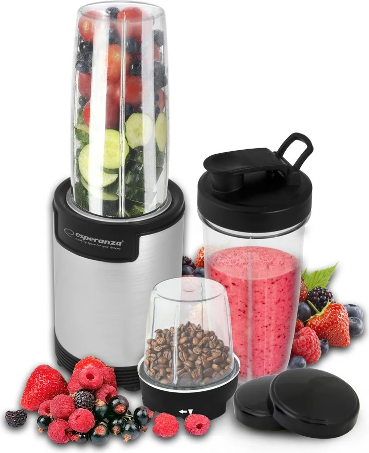 Blender personal Esperanza NUTRI BOMB EKM030, 900W, me gota Tritan, alumini, set aksesorësh