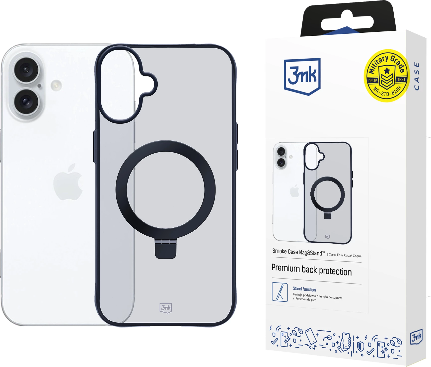 Mbështjellës 3mk Smoke Case Mag&Stand për iPhone 16 Plus, transparent