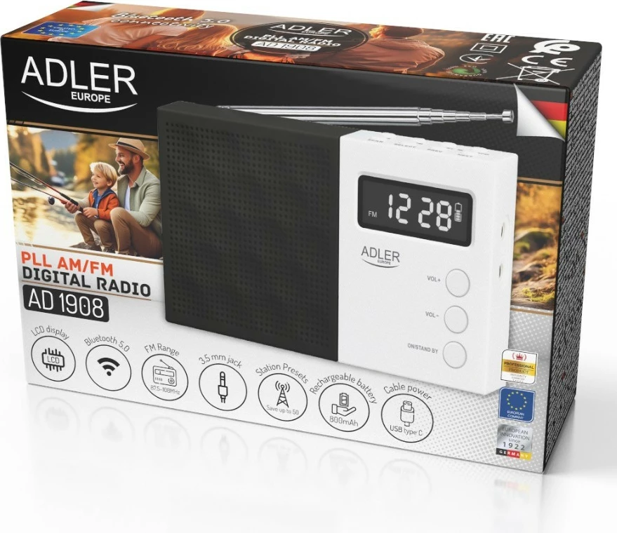 Radio digjitale Adler AD1908 me Bluetooth, USB/SD, e zezë/bardhë
