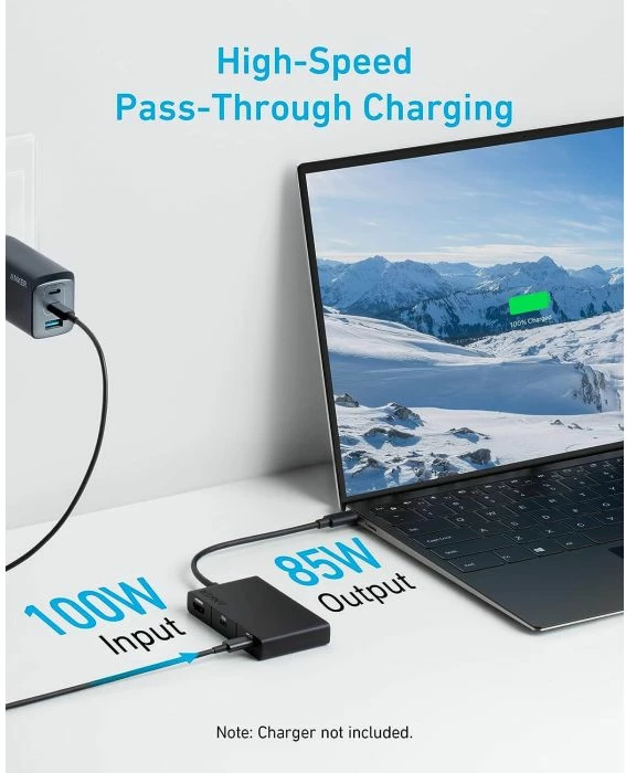 Hub USB-C Anker 332 (A8356G11) 5-në-1, HDMI 4K, 2x USB-A, USB-C 5Gbps, PD 100W, i zi