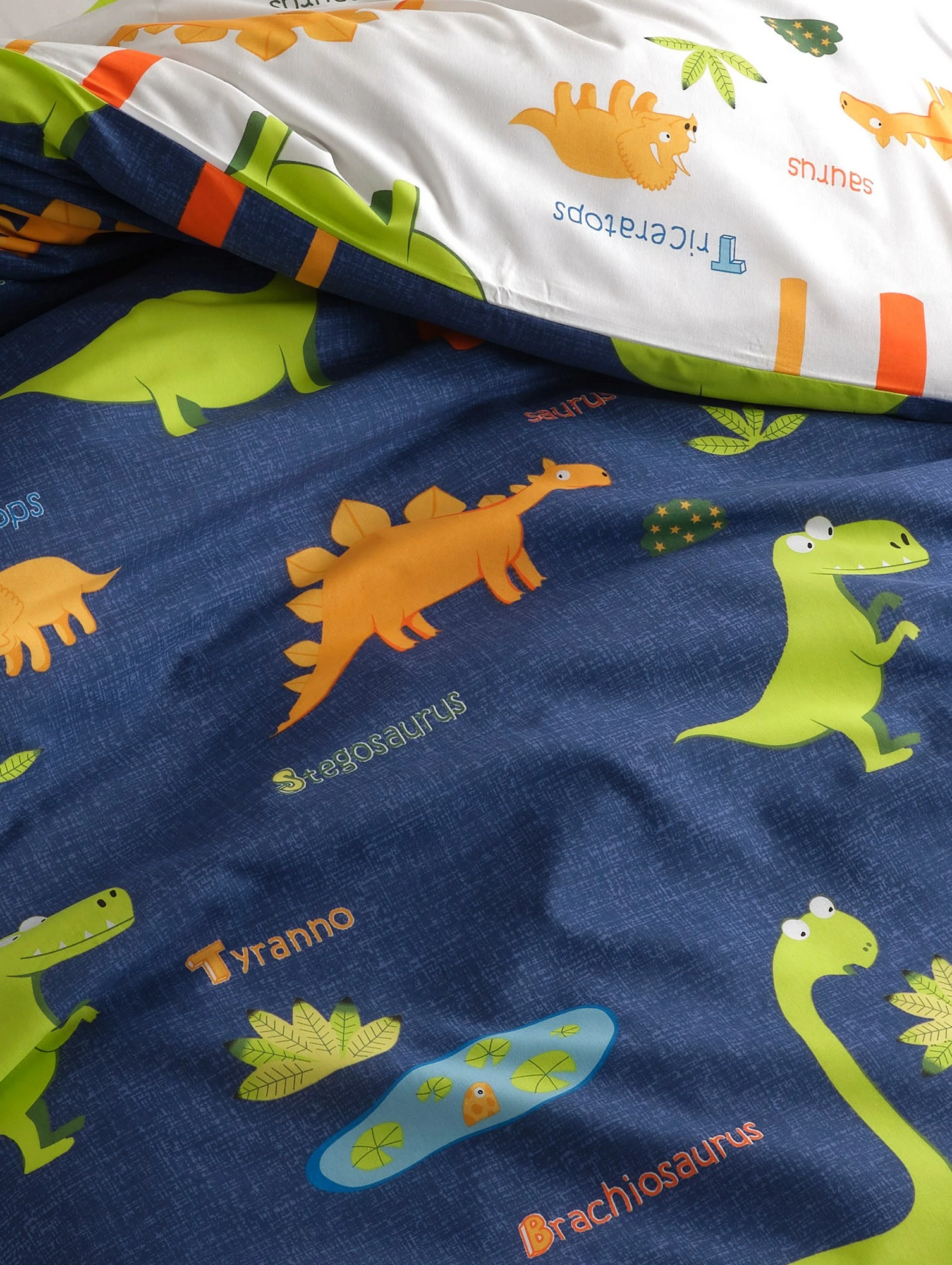 Set mbulesë për jorgan, një person, Dinolar, ngjyrë kaltër e errët