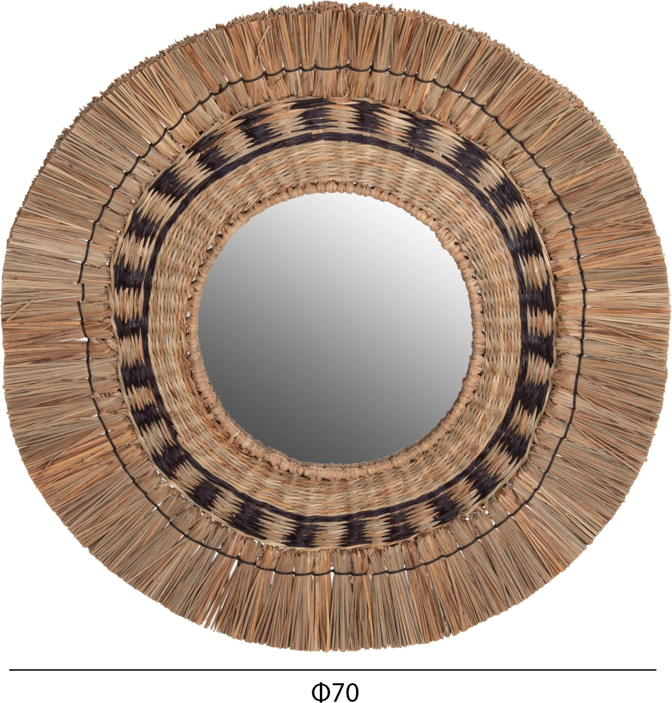 Pasqyrë muri rrethore, kornizë Mendong Grass, ngjyrë natyrale & e zezë, FH7834, 70cm