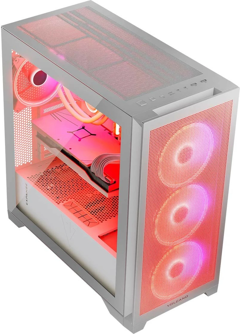 Kasë MODECOM Volcano Expanse S ARGB Midi Tower ATX/µATX/ITX me 4 ventilatorë ARGB, xham i kalitur, e bardhë