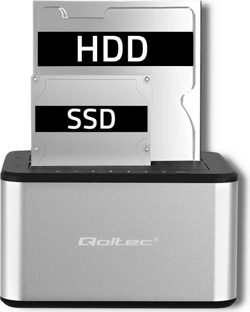 Stacion dokimi Qoltec 50316 për 2x HDD/SSD, USB 3.0, klonim offline, argjend