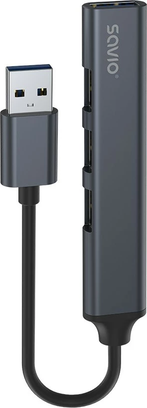 Hub USB-A 4 porta Savio AK-70, 3x USB-A 2.0, 1x USB-A 3.1 Gen 1, 5 Gbps, Alumini, Gri