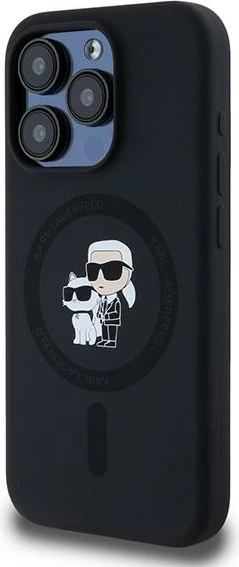 Mbështjellës Karl Lagerfeld Silicone Karl & Choupette MagSafe për iPhone 15 Pro, i zi