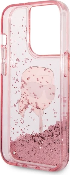 Mbështjellës Karl Lagerfeld Glitter Karl's Head për iPhone 14 Pro, rozë