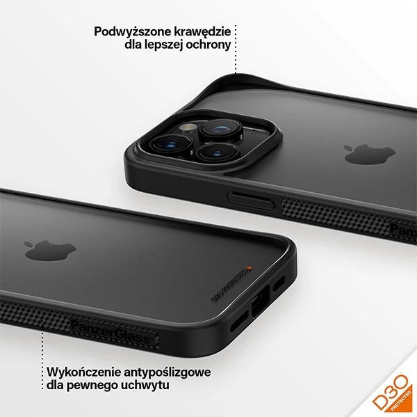 Mbështjellës PanzerGlass ClearCase për iPhone 15 Pro Max, D3O, Transparent dhe i zi