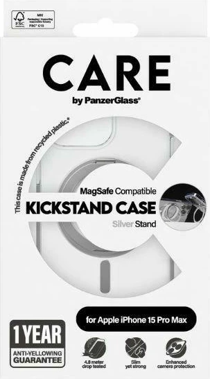 Mbështjellës PanzerGlass Kickstand Case MagSafe për iPhone 15 Pro Max, argjendtë