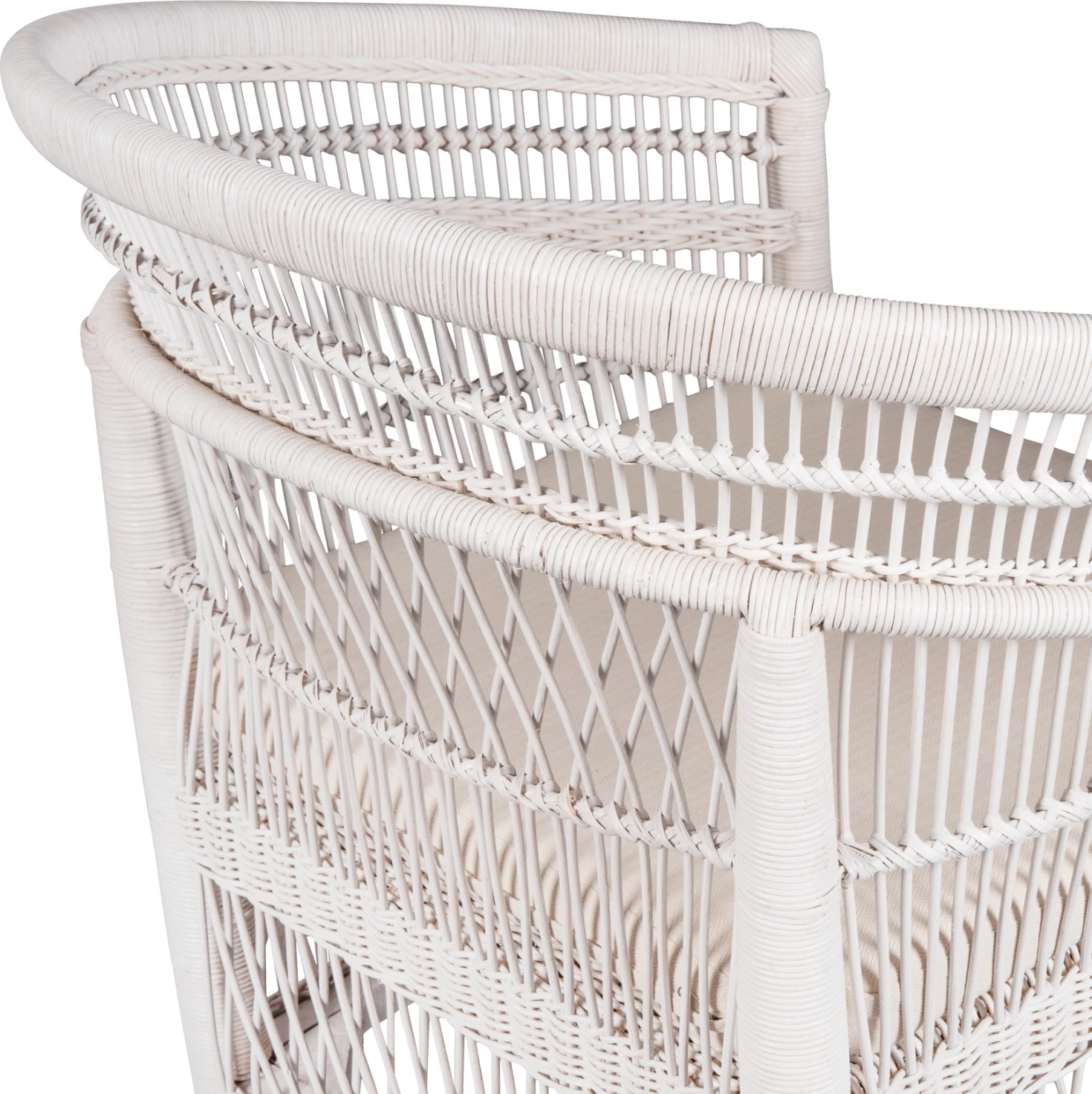 Karrige MALAWI FH9635.02 dru mahogany me rattan, jastëk i bardhë-bardhë 80x70x86Hcm