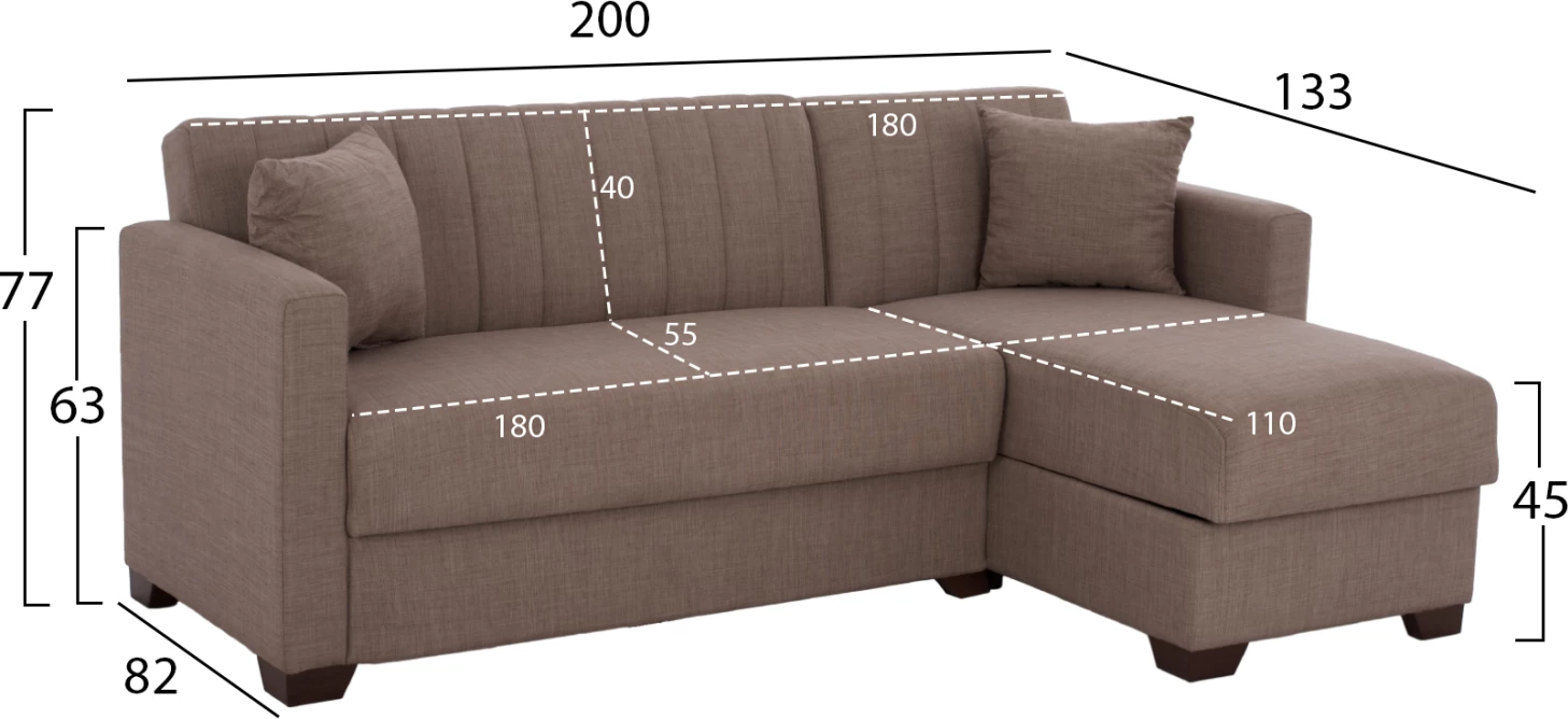 Divan qoshe, krevat, i kthyeshëm, ngjyrë kafe, FH3244.02, 200x133x77