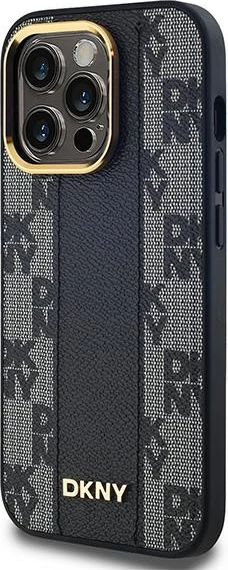 Mbështjellës DKNY Leather Checkered Mono Pattern MagSafe për iPhone 14 Pro Max, i zi