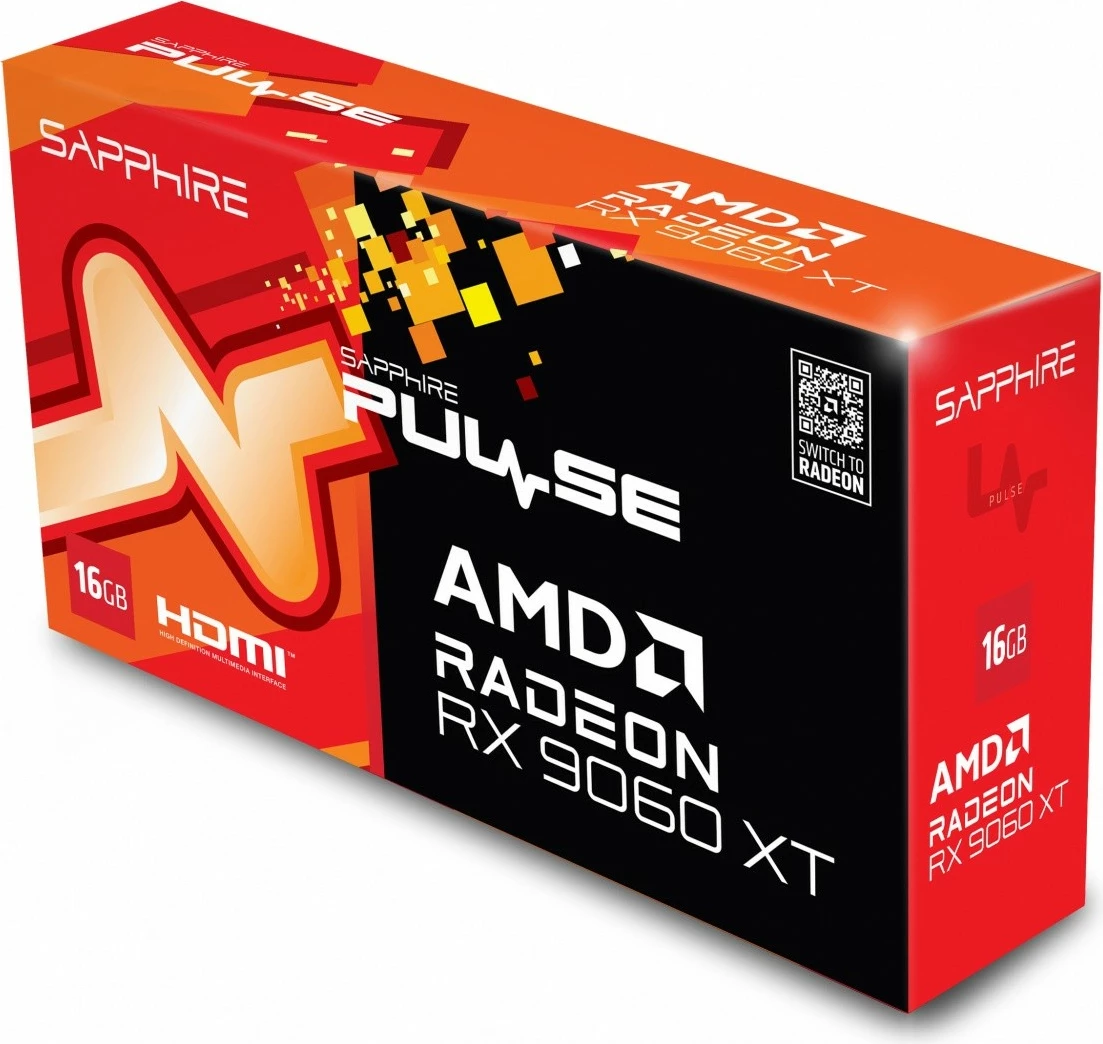Kartelë grafike Sapphire Radeon RX 9060 XT PULSE, 16GB GDDR6, 128-bit, PCI-E 5.0, e zezë