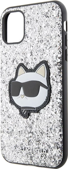 Mbështjellës Karl Lagerfeld KLHCN61G2CPS për iPhone 11/XR 6.1", Glitter Choupette Patch, Argjendtë