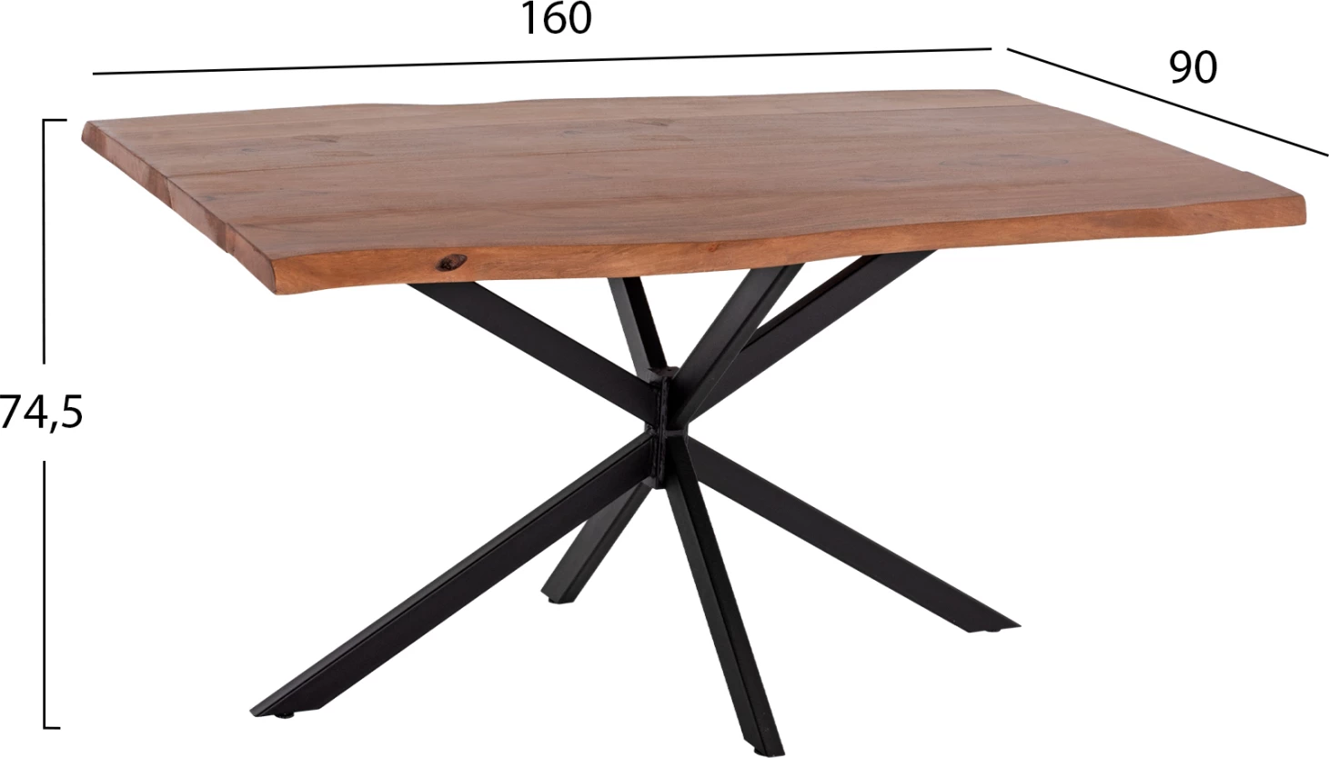 Tavolinë MONTANA FH11882, bazë metali e zezë me sipërfaqe druri akacie 160x90x74,5 cm