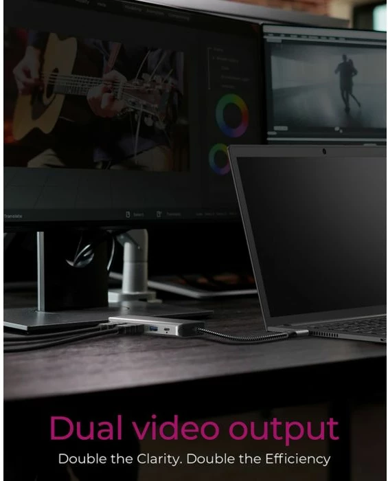 Stacion dokimi USB-C 9-në-1 ICYBOX IB-DK4012-CPD, Power Delivery 100W, 2x HDMI, Gigabit LAN, SD/microSD, antracit/zi