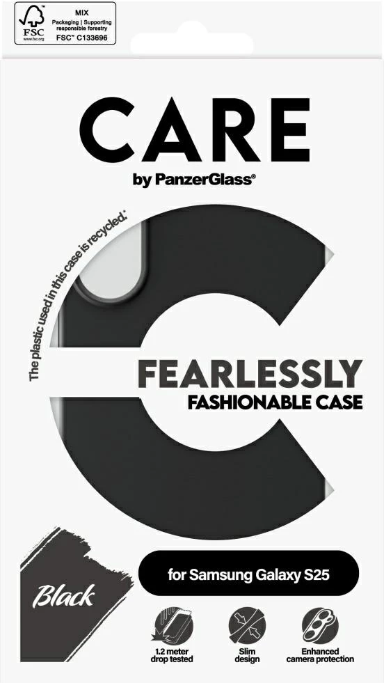 Mbështjellës PanzerGlass CARE për Samsung Galaxy S25, e zezë