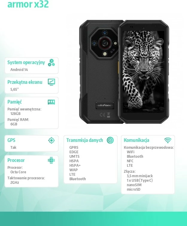 Celular Ulefone Armor X32, 6/128GB, IP69K, i zi