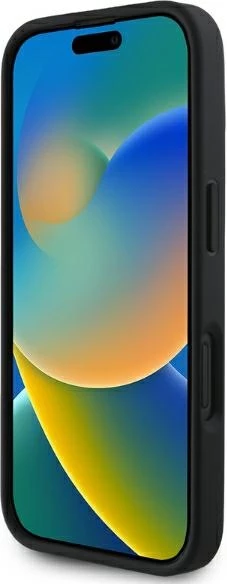 Mbështjellës Karl Lagerfeld 3D Rubber Signature për iPhone 16, i zi