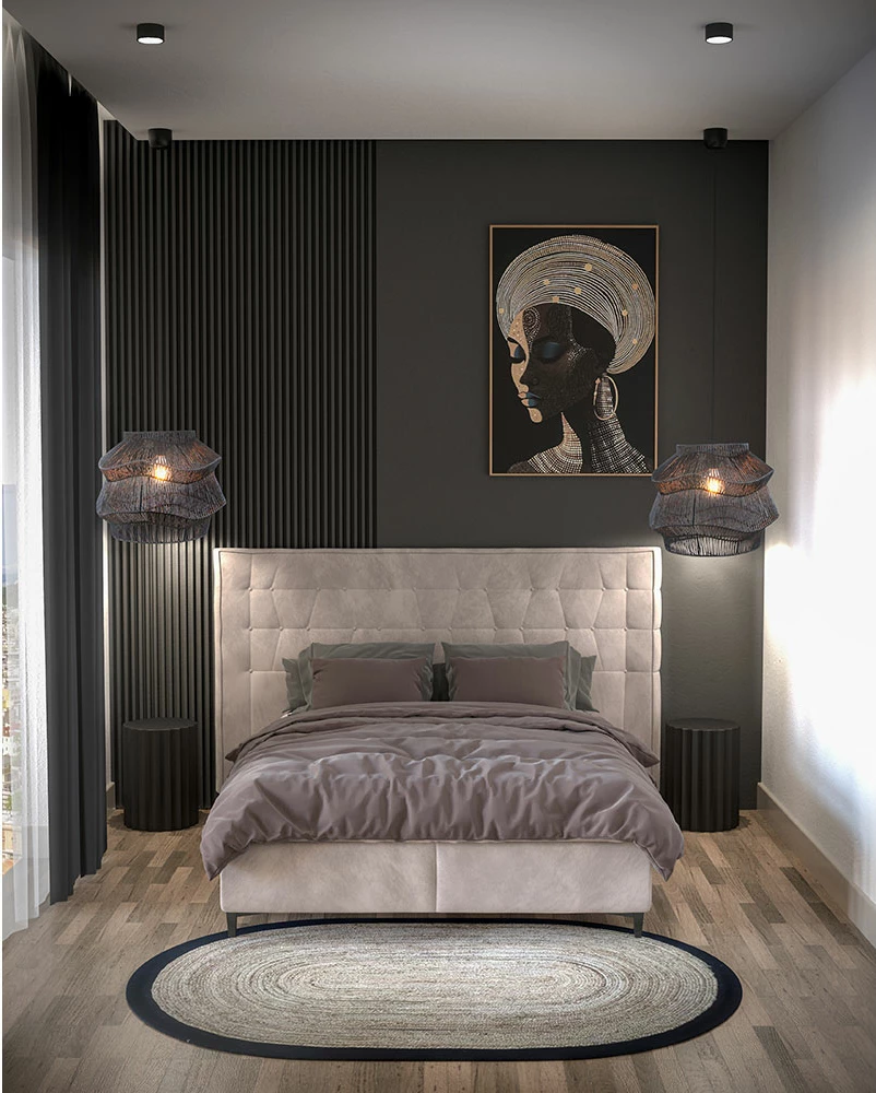 Llambë tavani Zanzibar B, metal i zi, litar, 36x36x30cm