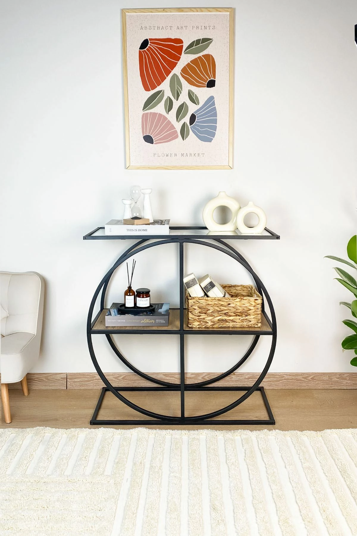 Komodë Hanah Home, ngjyrë Atlantic Pine, xham transparent