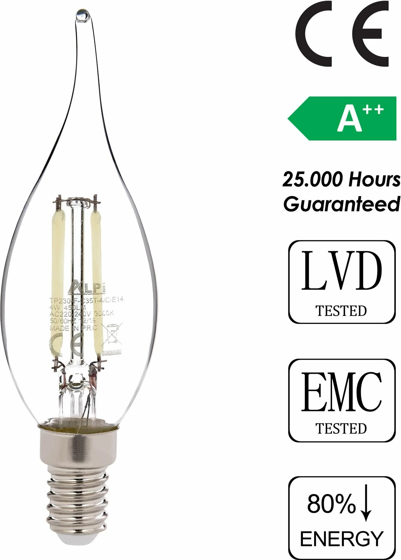 Llambë LED Opviq, E14 e përdredhur, transparente, dritë e bardhë