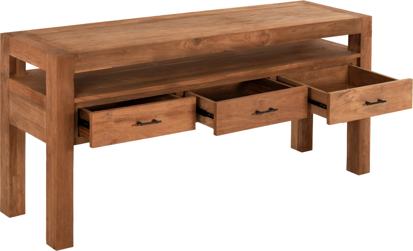 Konsolë me 3 sirtarë, dru TEAK i ricikluar, ngjyrë natyrale, 180x45x80H cm