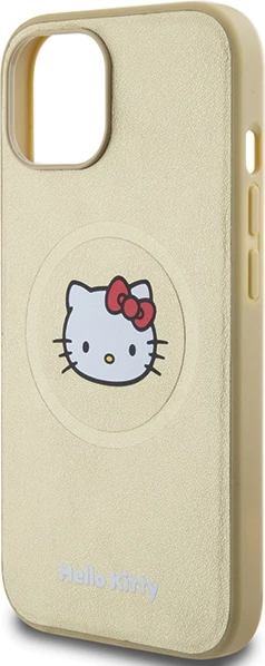 Mbështjellës Hello Kitty Leather Kitty Head MagSafe për iPhone 14, lëkurë artificiale, ari