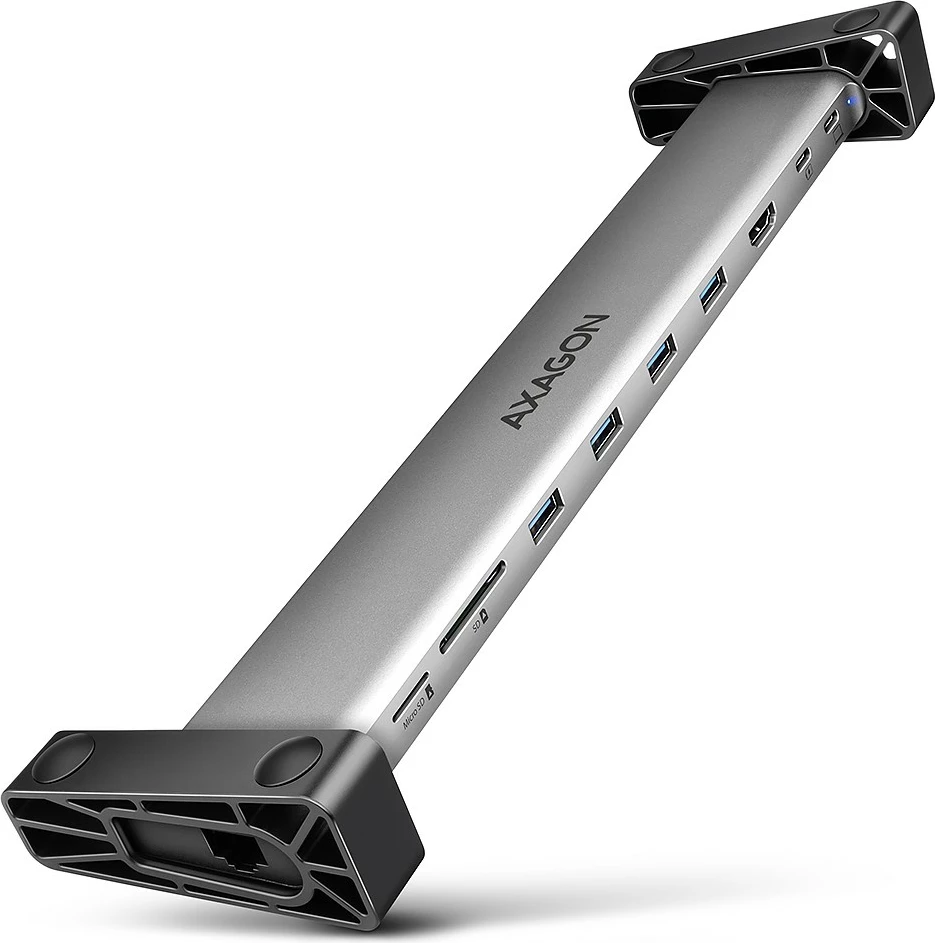 Multiport USB-C hub AXAGON HMC-10HLS 9-në-1, 5Gbps, 4x USB-A, HDMI 4K/60Hz, GLAN, SD/microSD, PD 100W, 25cm, Gri