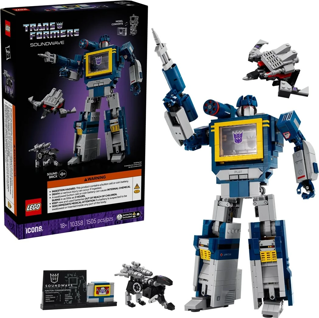 Set LEGO ICONS Transformers Soundwave 10358, për të rritur, 1508 pjesë