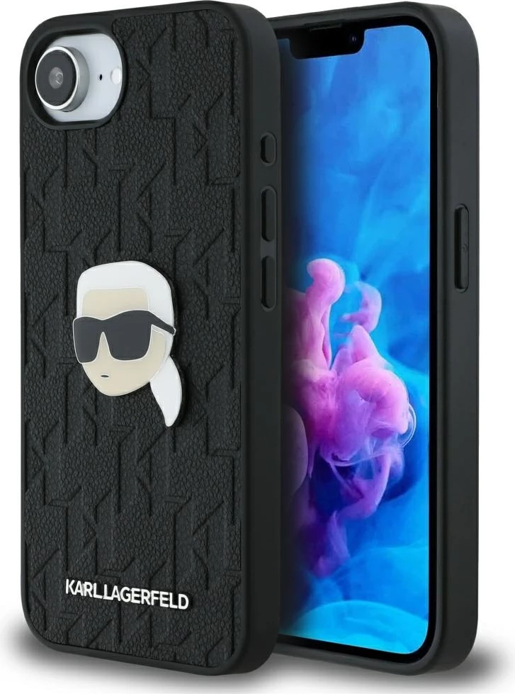Mbështjellës Karl Lagerfeld Monogram Karl Head Pin për iPhone 16e, i zi