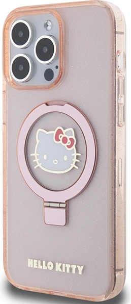 Mbështjellës Hello Kitty Ring Stand Glitter Electrop Logo MagSafe për iPhone 15 Pro Max, Rozë