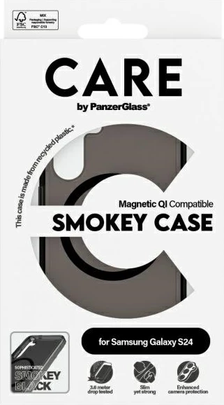 Mbështjellës PanzerGlass CARE Flagship QI për Samsung Galaxy S24, i zi