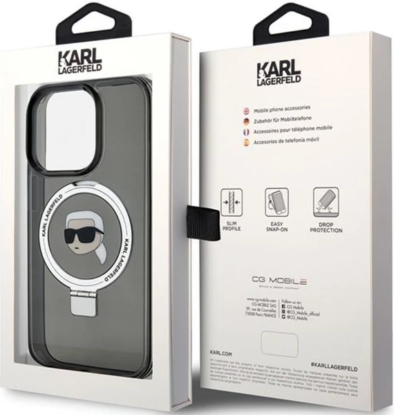 Mbështjellës Karl Lagerfeld KLHMP15LHMRSKHK për iPhone 15 Pro 6.1", hardcase, me unazë MagSafe, zi