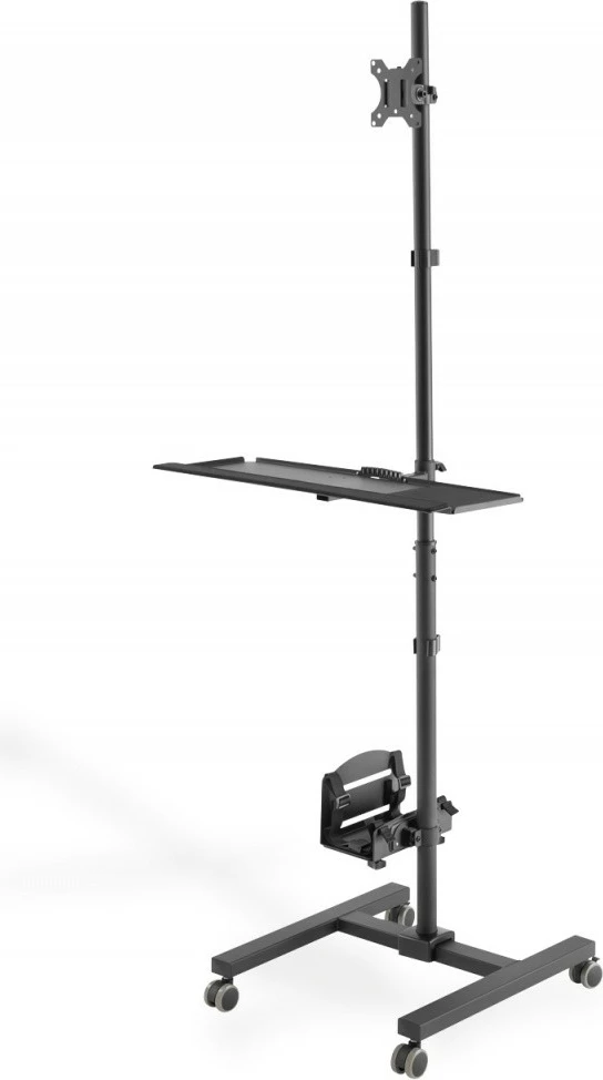 Stacion pune mobil Digitus DA-90374 me mbajtës monitori, tastiere/mausi dhe PC, rregullim lartësie, i zi