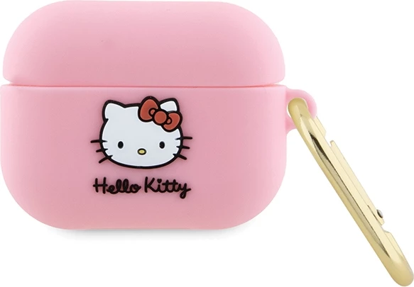 Mbështjellës Hello Kitty Silicone 3D Kitty Head për AirPods Pro, rozë