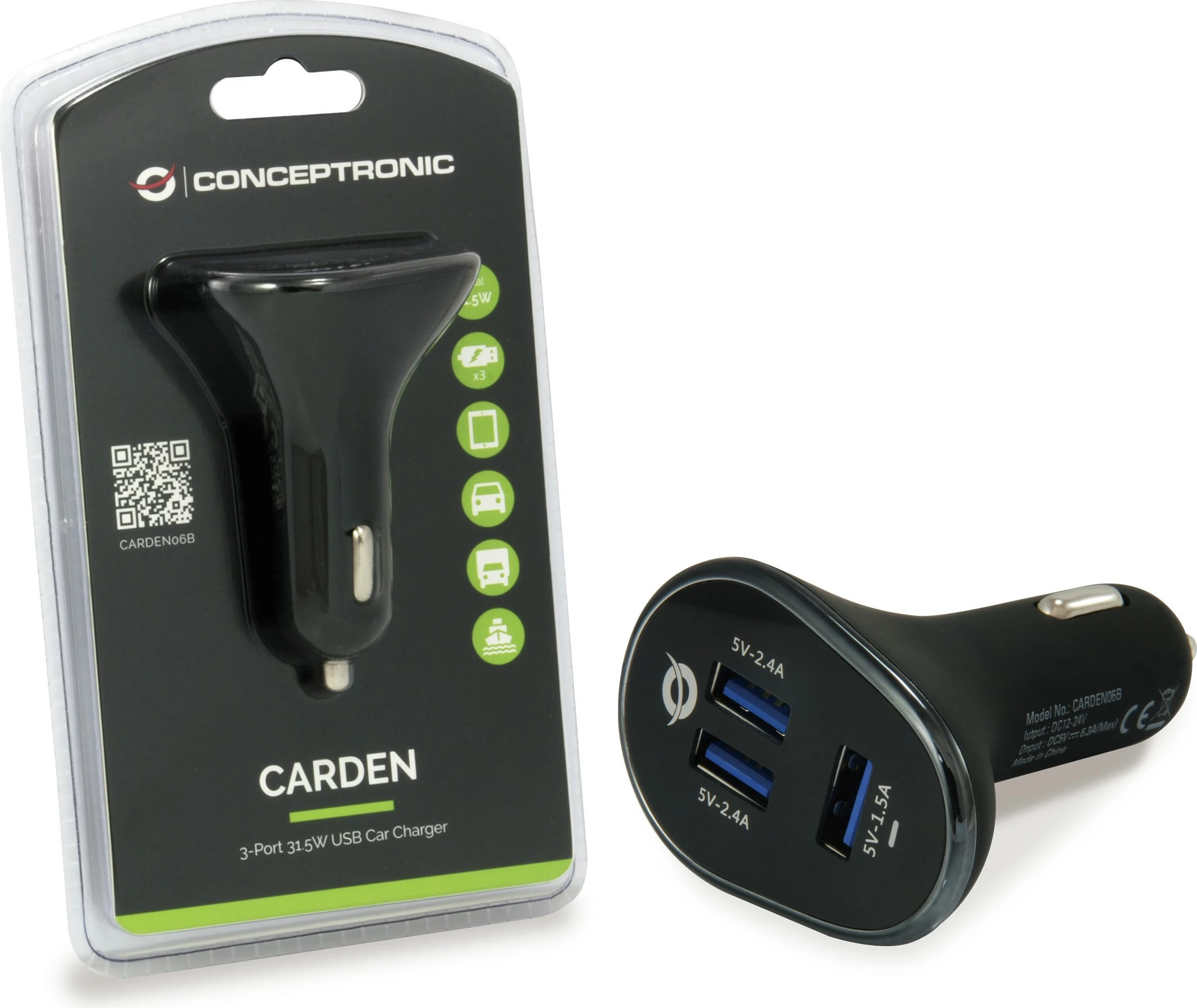 Karikues veture Conceptronic KFZ-Ladegerät, 3x USB-A, 31.5W, zi