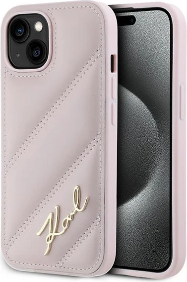 Mbështjellës Karl Lagerfeld Diagonal Quilted Script për iPhone 15 Plus / 14 Plus, rozë