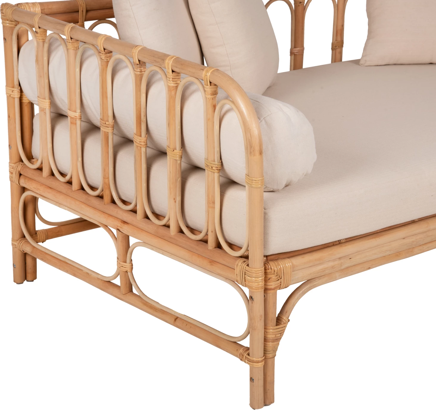Krevati-divan LIGNANO FH9660 rattan natyral me jastëkë bezhë 200x100x75H cm