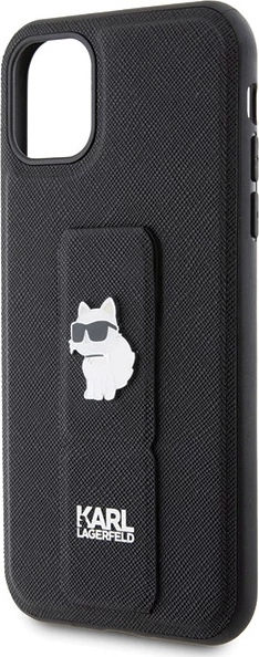 Mbështjellës Karl Lagerfeld Gripstand Saffiano Choupette Pins për iPhone 11/XR, i zi