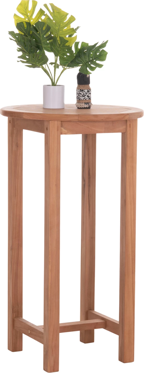 Tavolinë e lartë bar, rrumbullake, dru tik natyral, PRESSCOT FH18114, 60x105cm