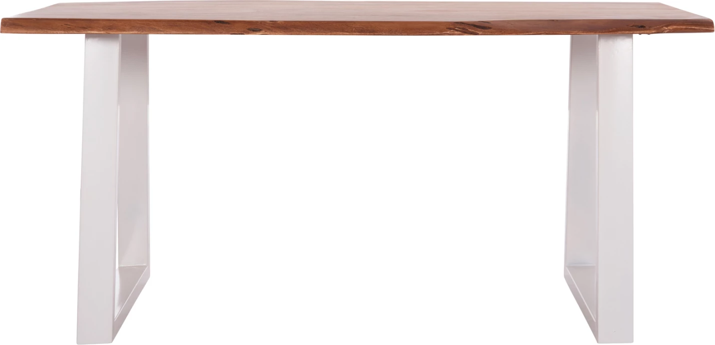 Tavolinë ngrënieje Montana, dru akacie, këmbë të bardha, 160x90x77cm