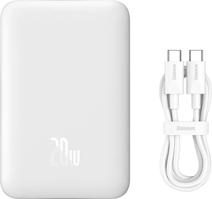 Powerbank Baseus Magnetic Mini 10000mAh, USB-C 20W, MagSafe, e bardhë
