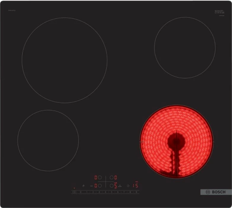 Pllakë qeramike Bosch PKE611FP2E, 4 zona, Touch Control, E zezë